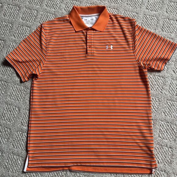 UNDER ARMOUR Polo Shirt Loose Heat Gear Large Mens  Orange Short‎ Sleeve - Picture 1 of 3